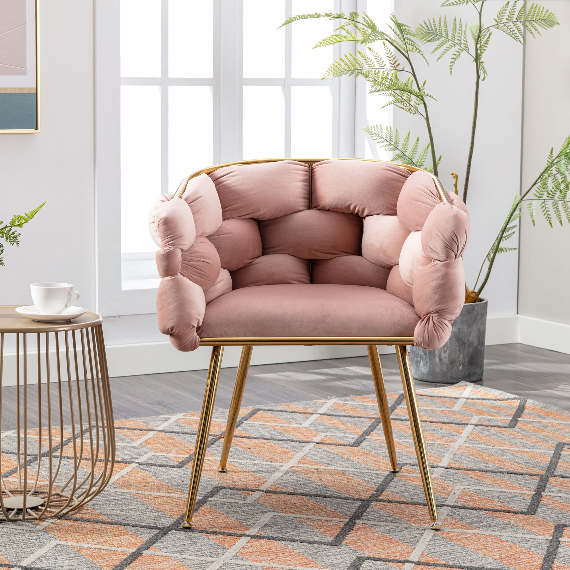 Set of 2 Luxury velvet single sofa bedroom chair (Pink)