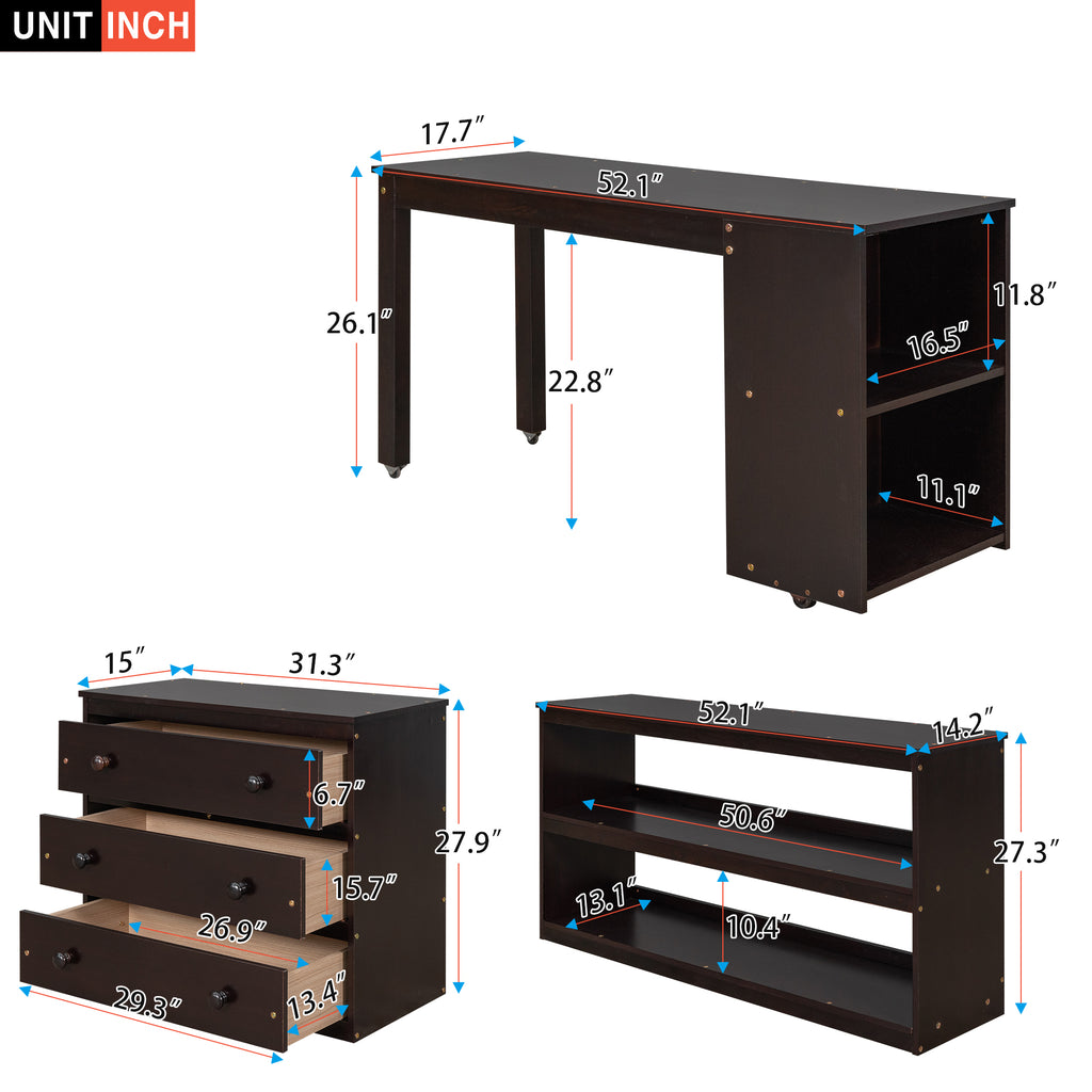 Low Study Full Loft Bed w/ Cabinet Shelves & Desk (Espresso)
