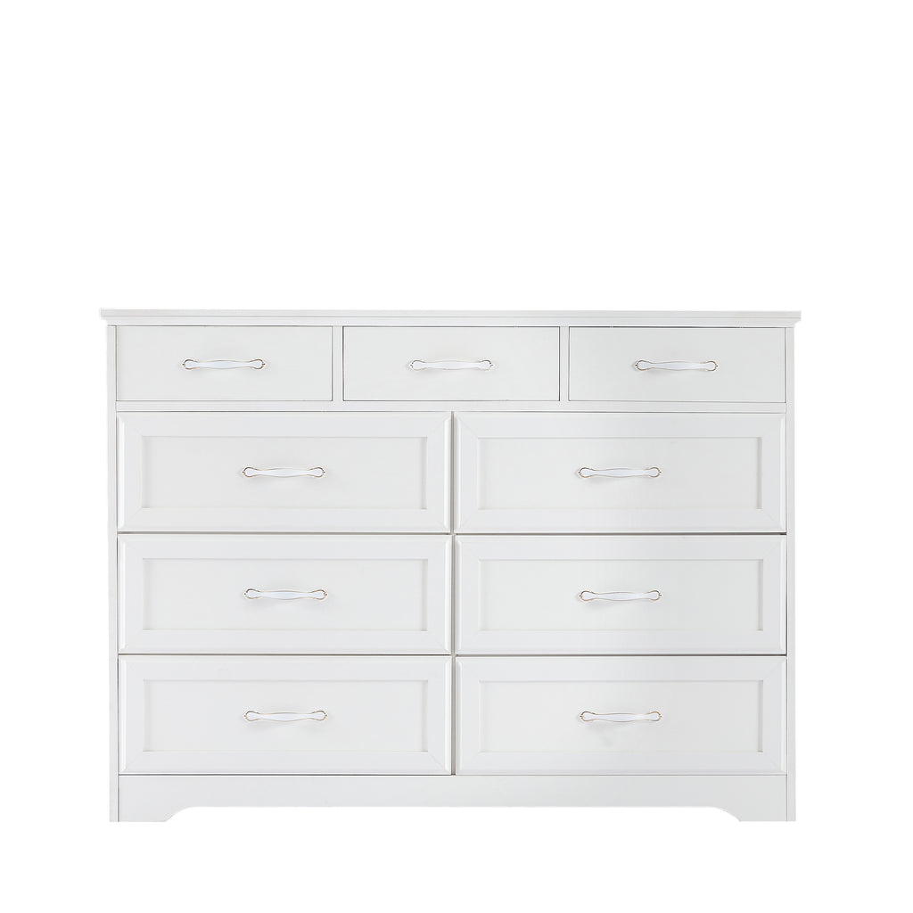 9 Drawer Dresser w/ Antique Handles (White)