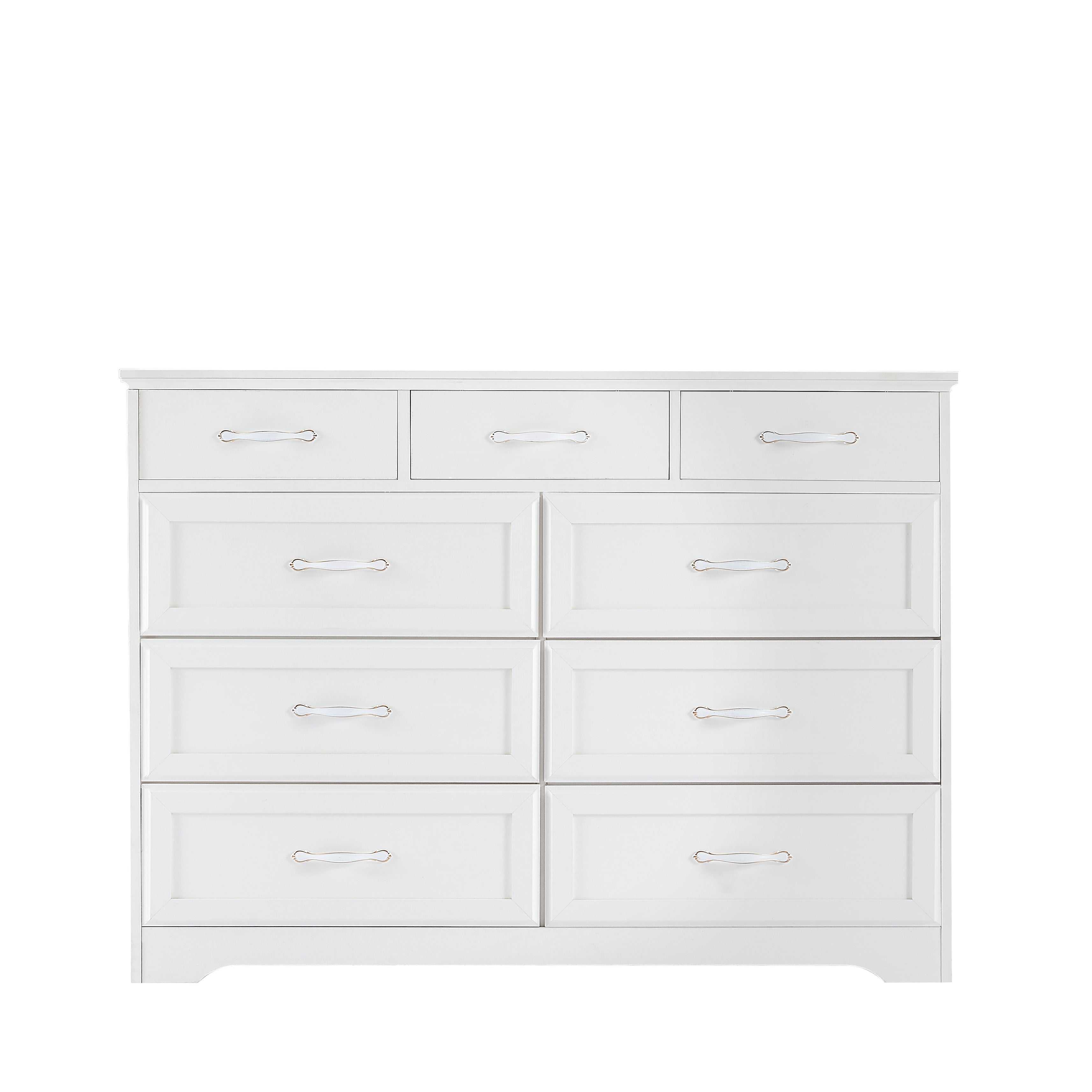 9 Drawer Dresser w/ Antique Handles (White)