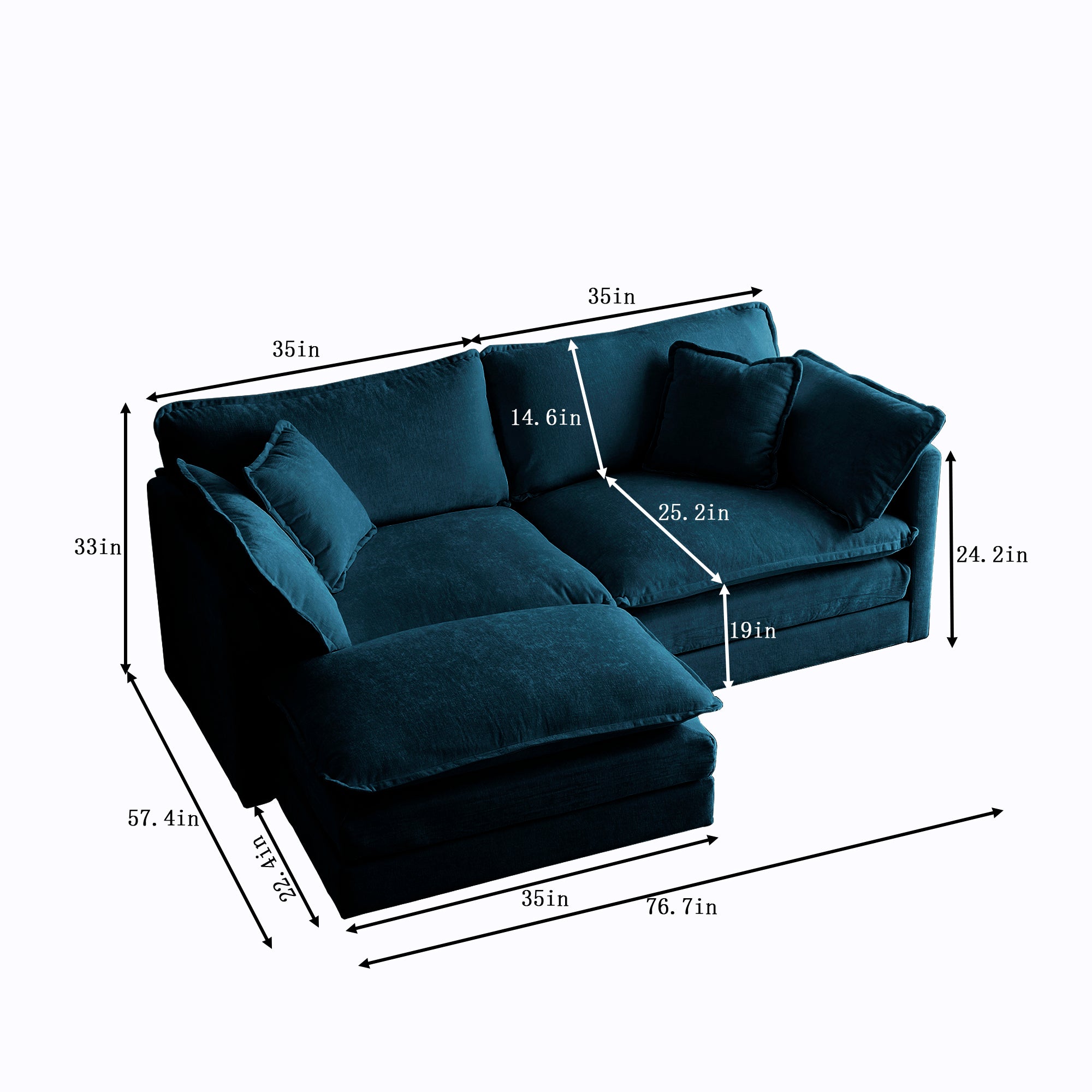 Chenille 2 seat L-shaped section w/ Ottoman (Blue)