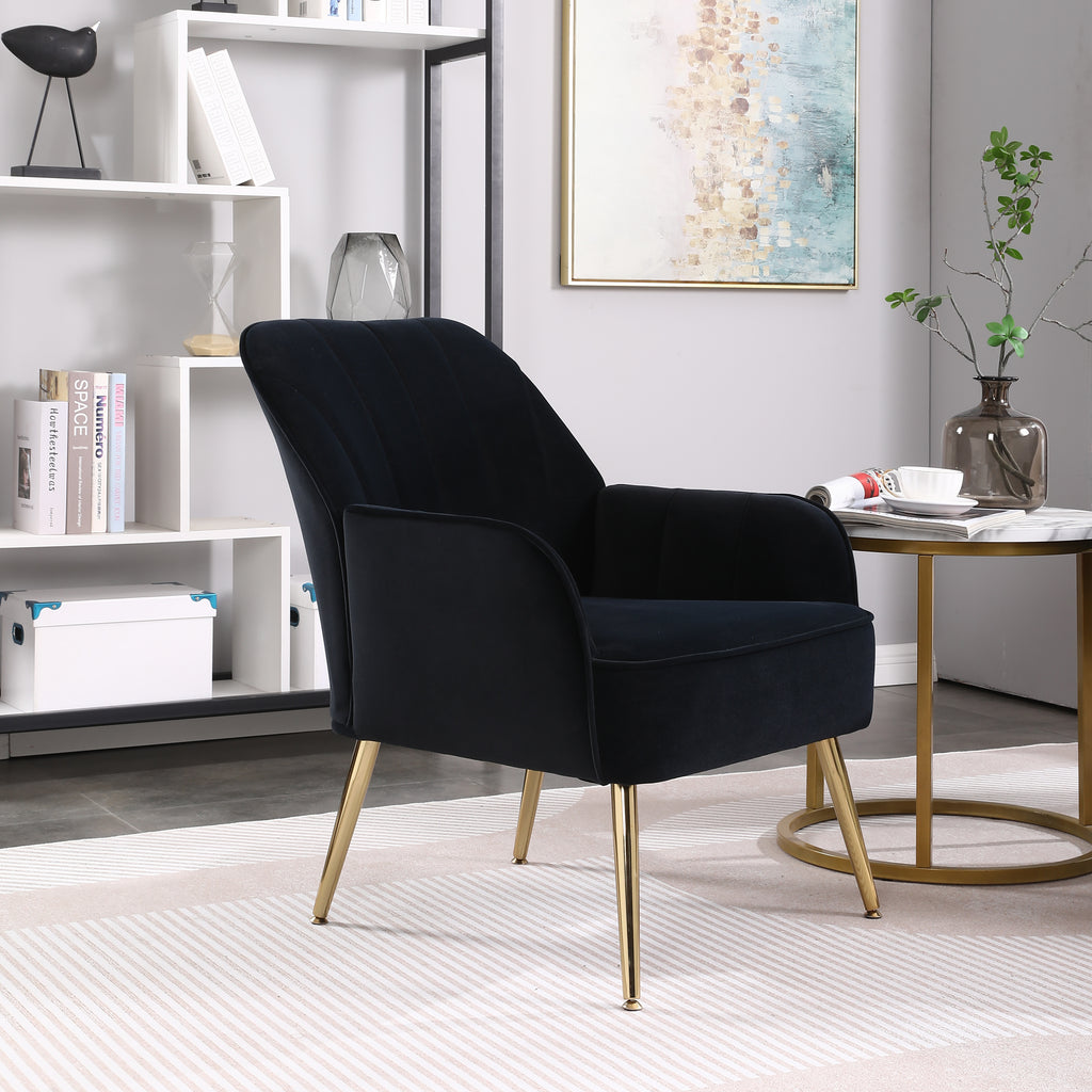 Modern Mid Century Velvet Sherpa Armchair (Black)