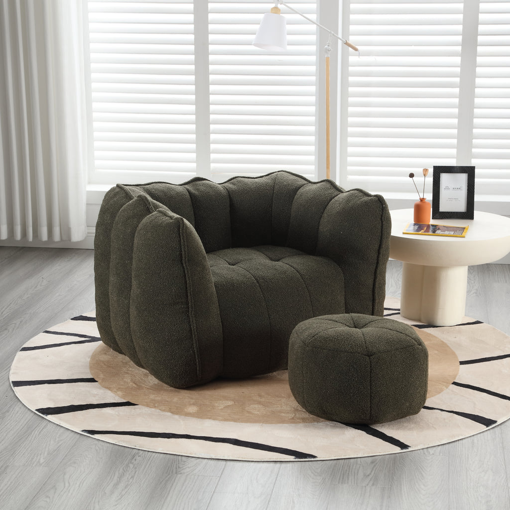 Plush Foam Lounger w/ Ottoman (Olive Green)