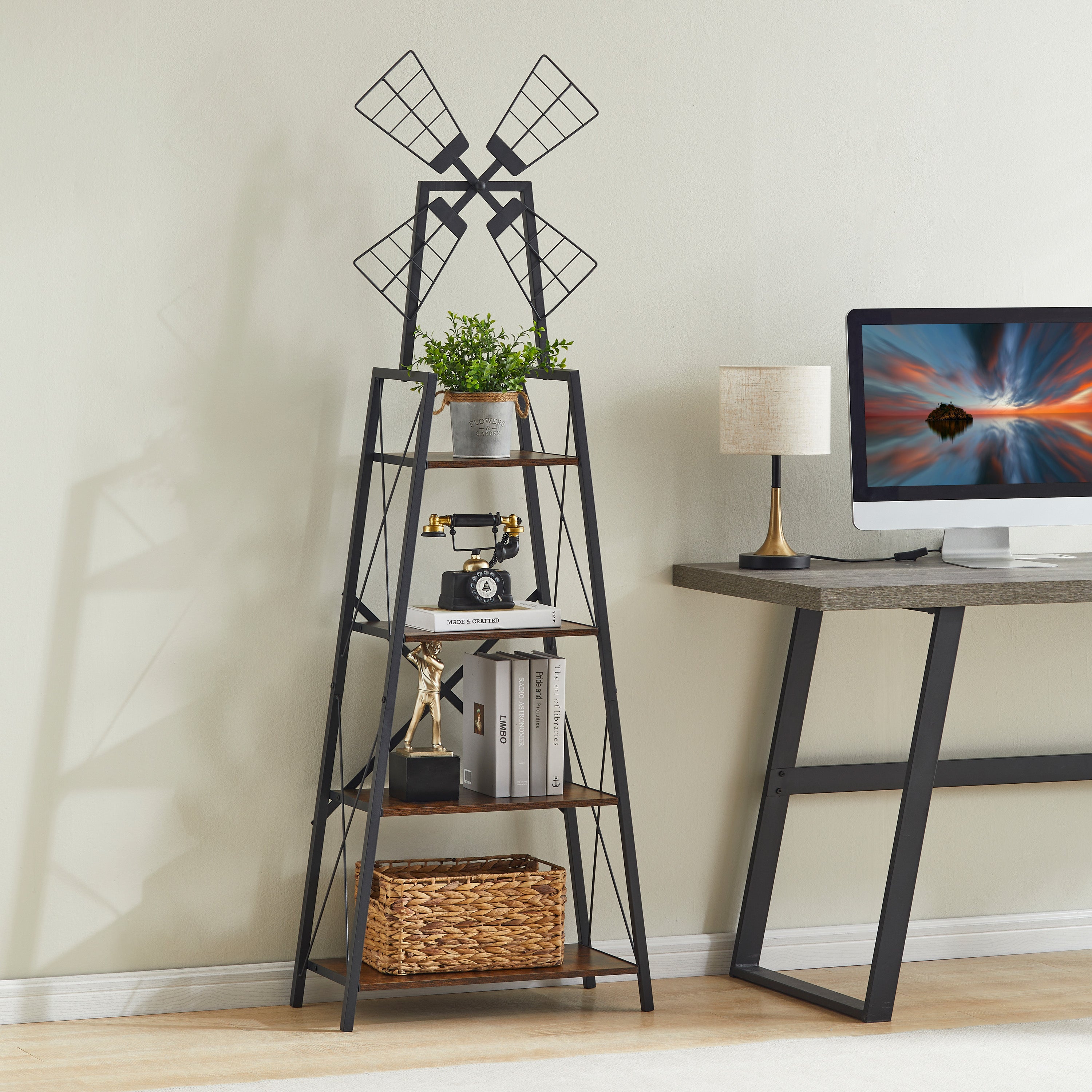 4-Tier Narrow Book Shelf (Brown and Black)