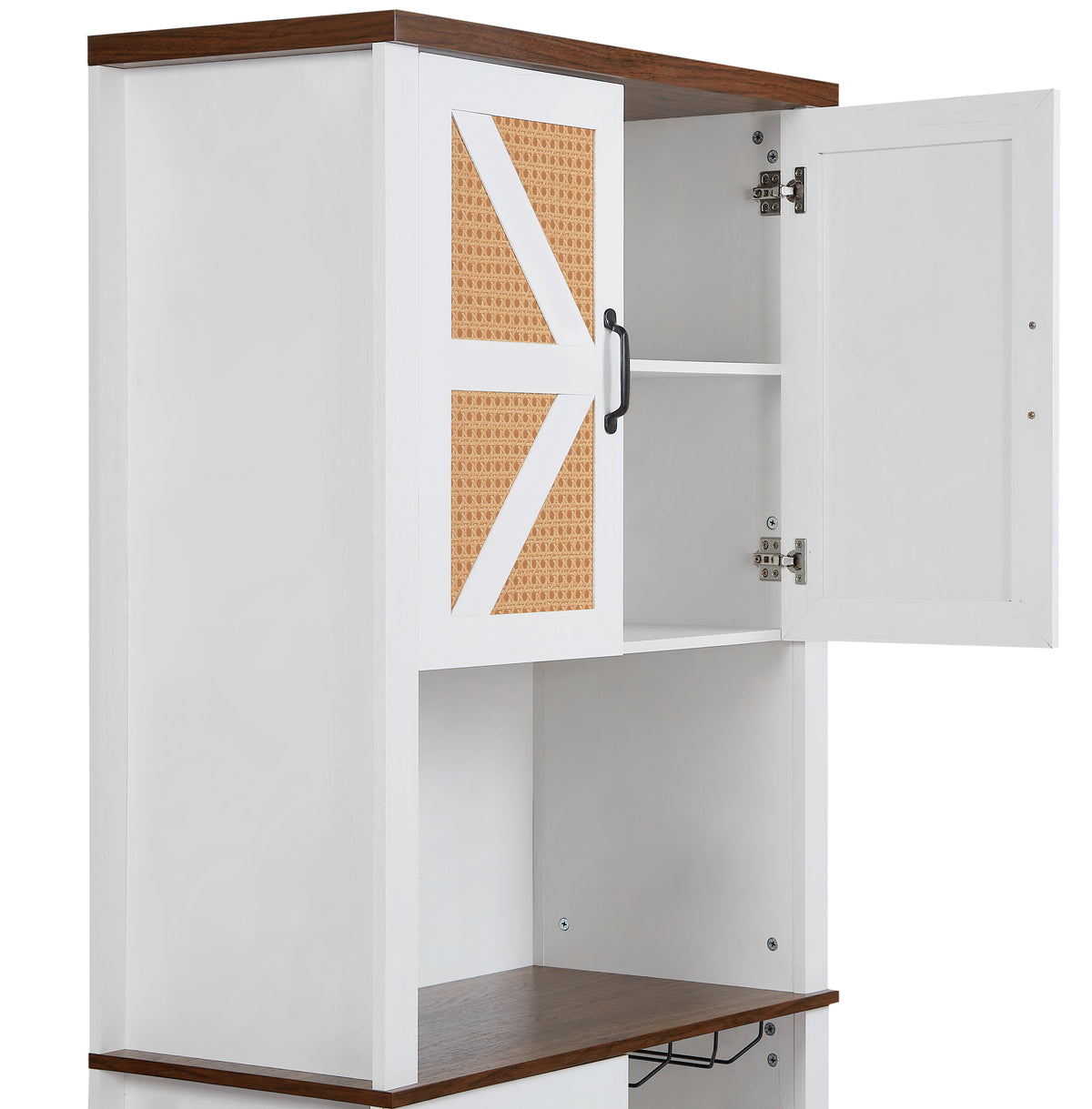 76 Inch Tall Farmhouse Kitchen Faux Rattan Wine Cabinet