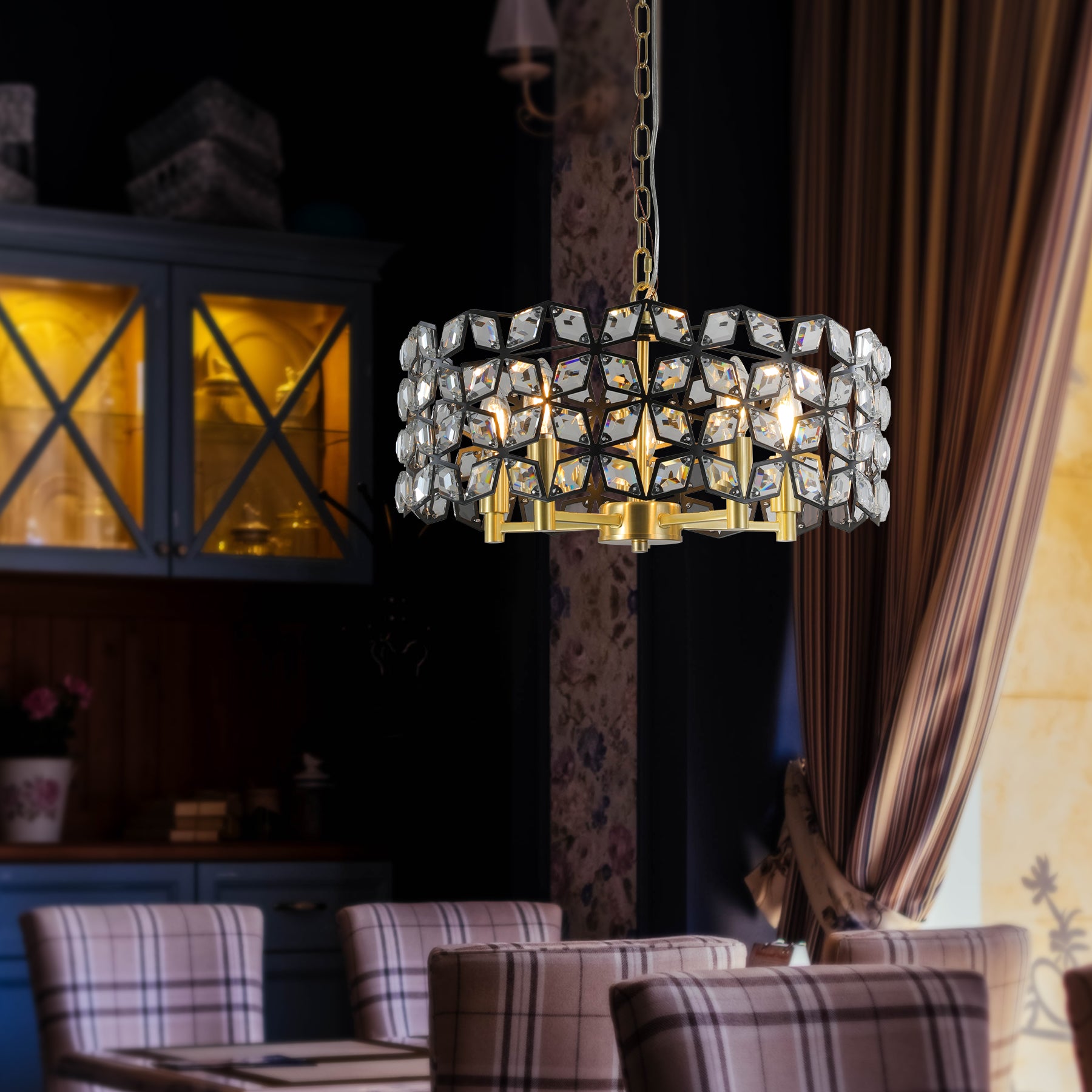 Modern Crystal Chandelier Light Fixture (Black)