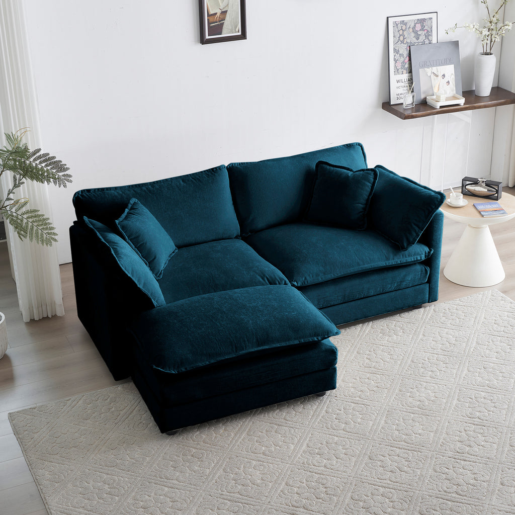 Chenille 2 seat L-shaped section w/ Ottoman (Blue)