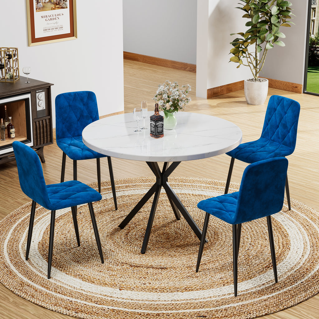 Sleek Velvet Dining Chairs - Set of 4 (Blue)