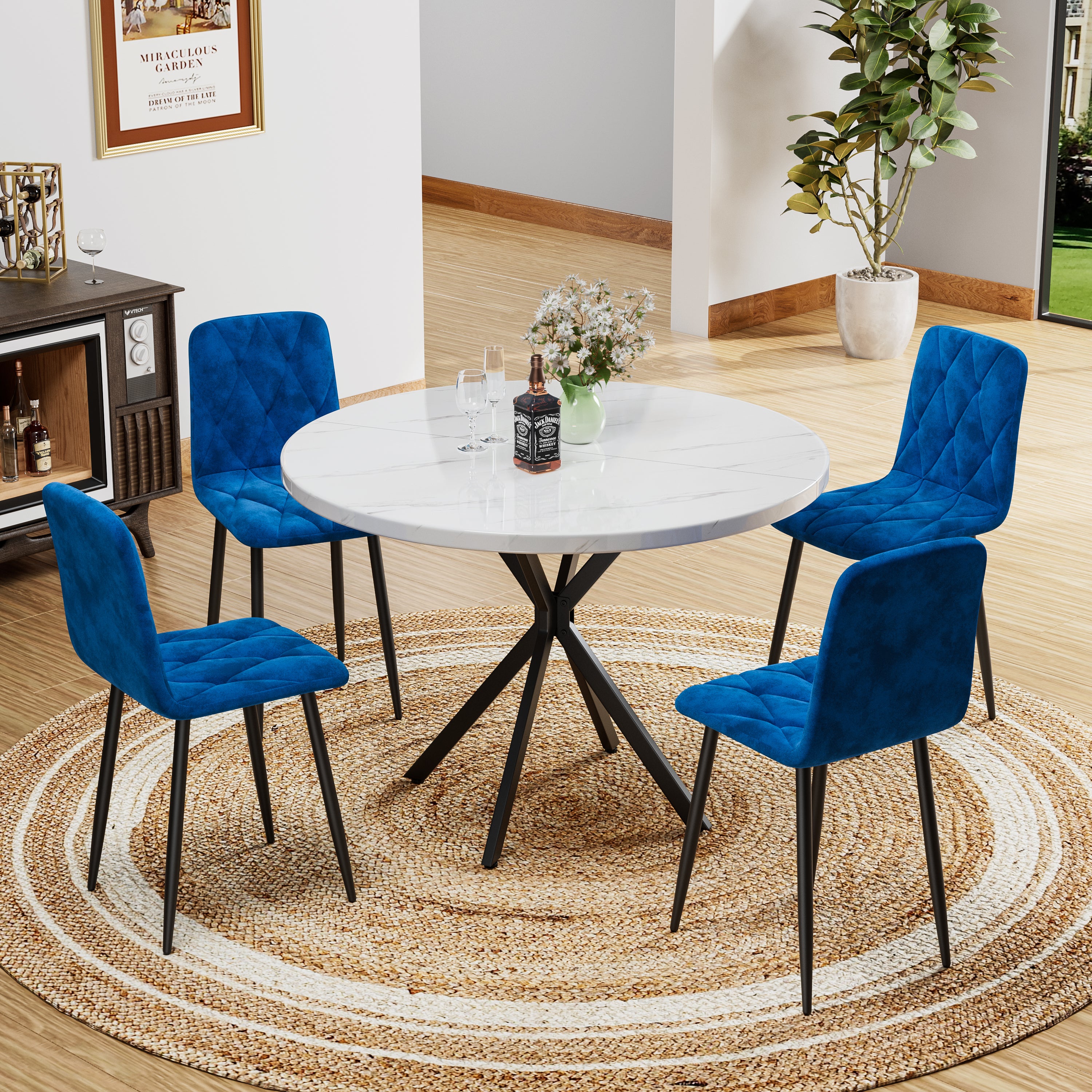 Sleek Velvet Dining Chairs - Set of 4 (Blue)
