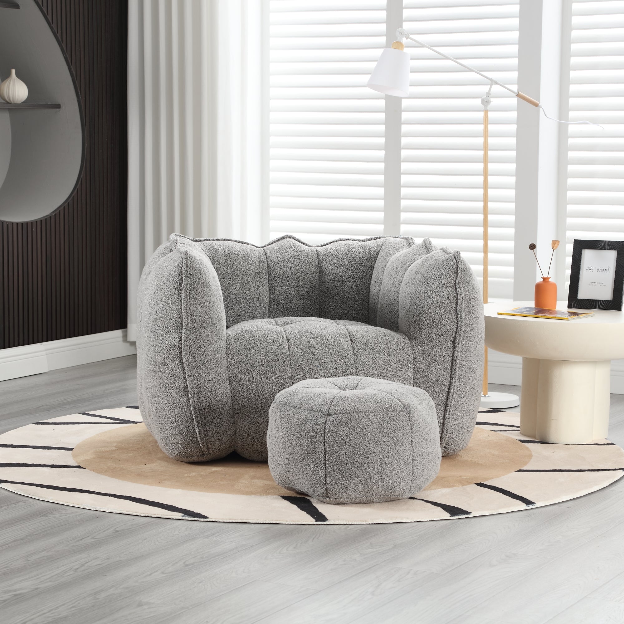 Plush Foam Lounger w/ Ottoman (Gray)