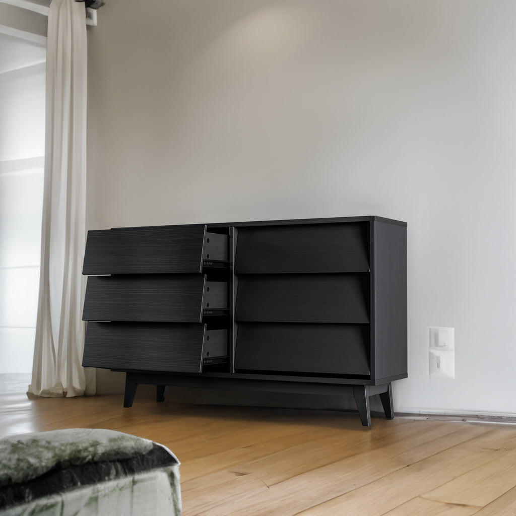 6 Drawer Vintage Bevel Dresser (Black)