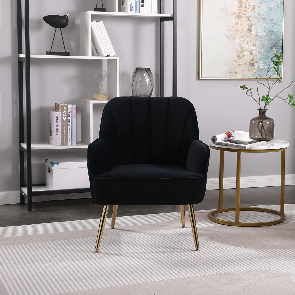 Modern Mid Century Velvet Sherpa Armchair (Black)