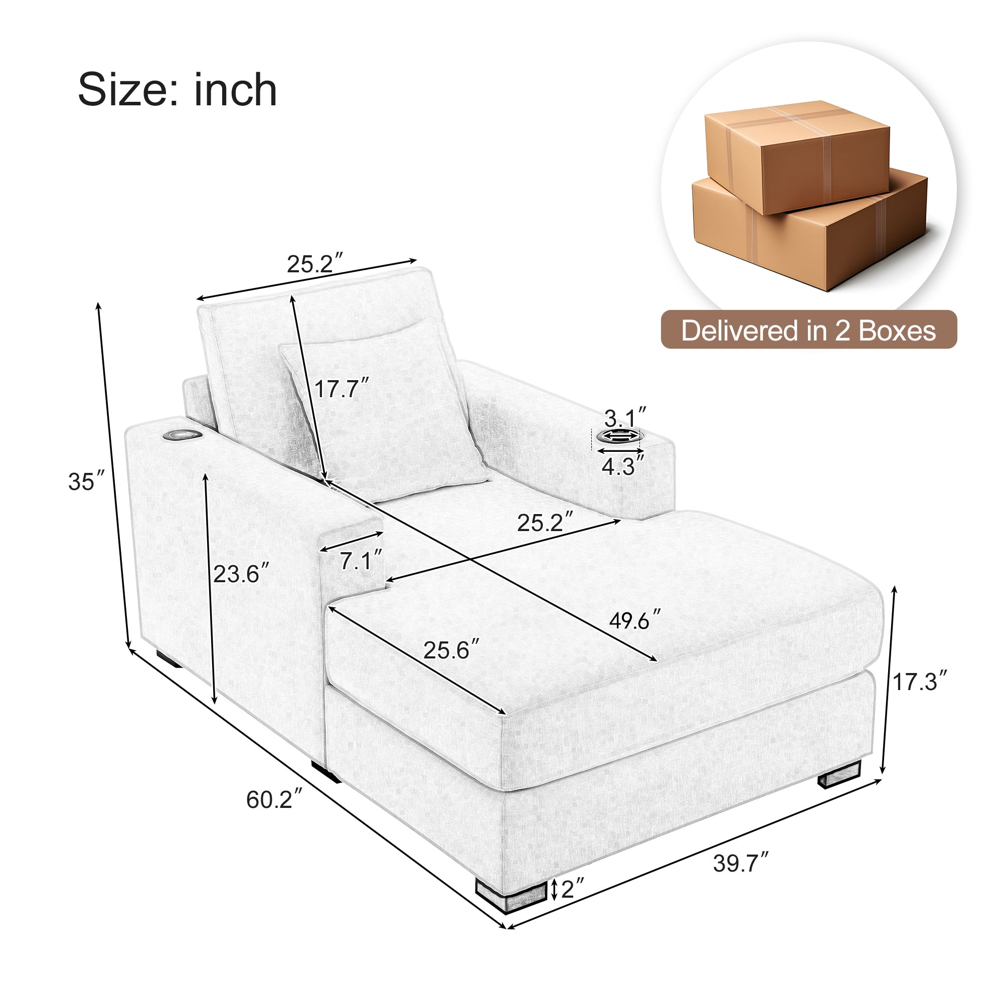Oversized Chenille Chaise Lounger (Cream)
