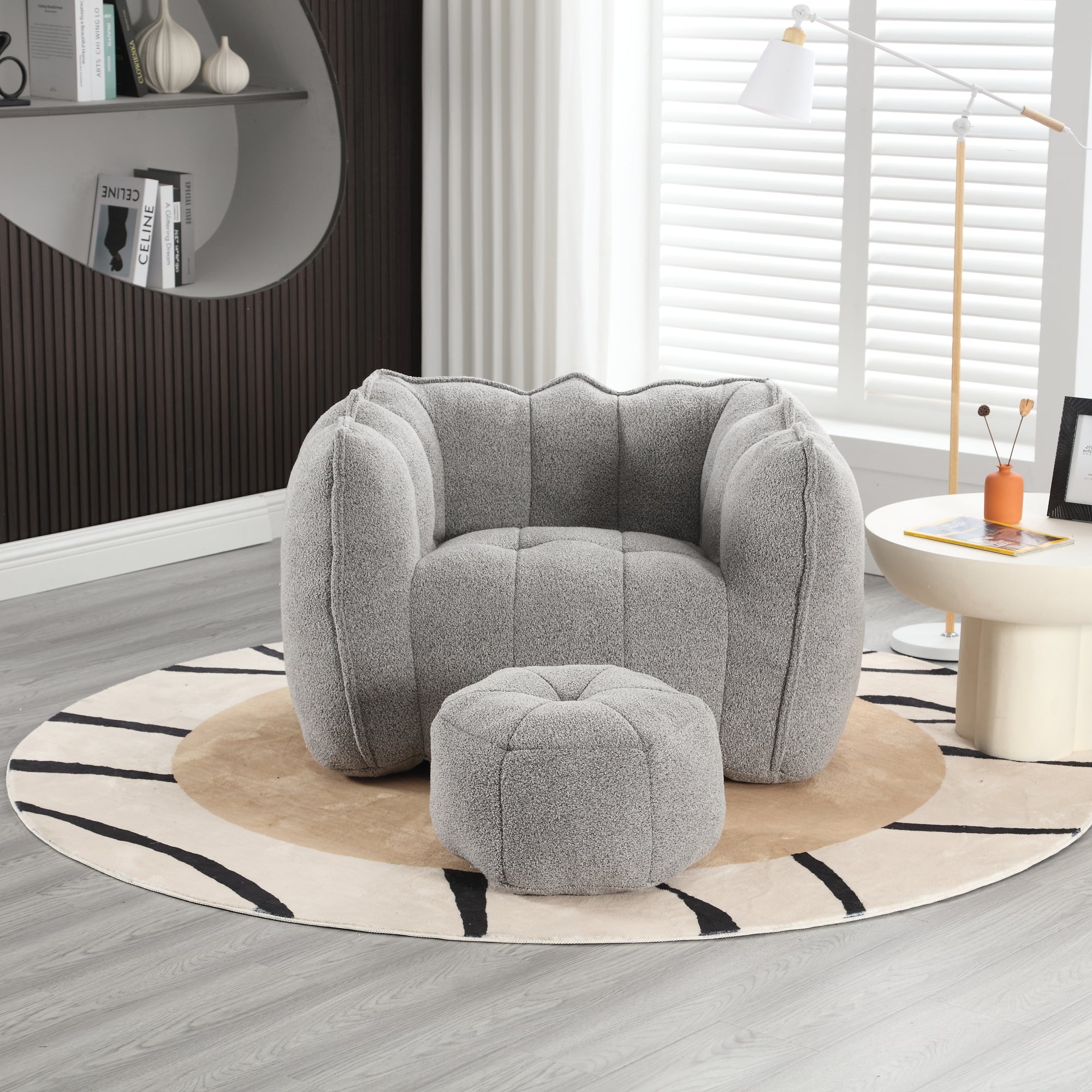 Plush Foam Lounger w/ Ottoman (Gray)