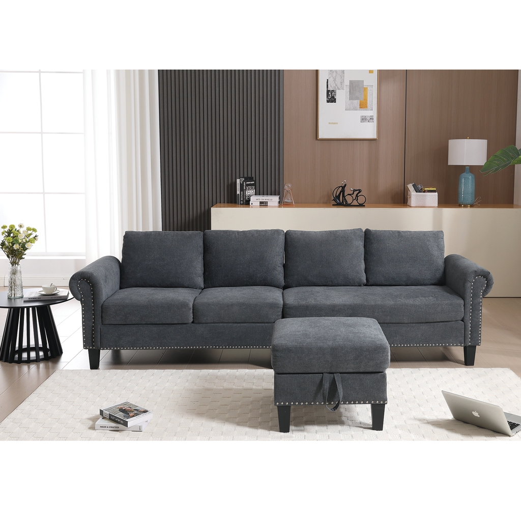 Convertible L-Sectional Sofa with Storage (Gray)