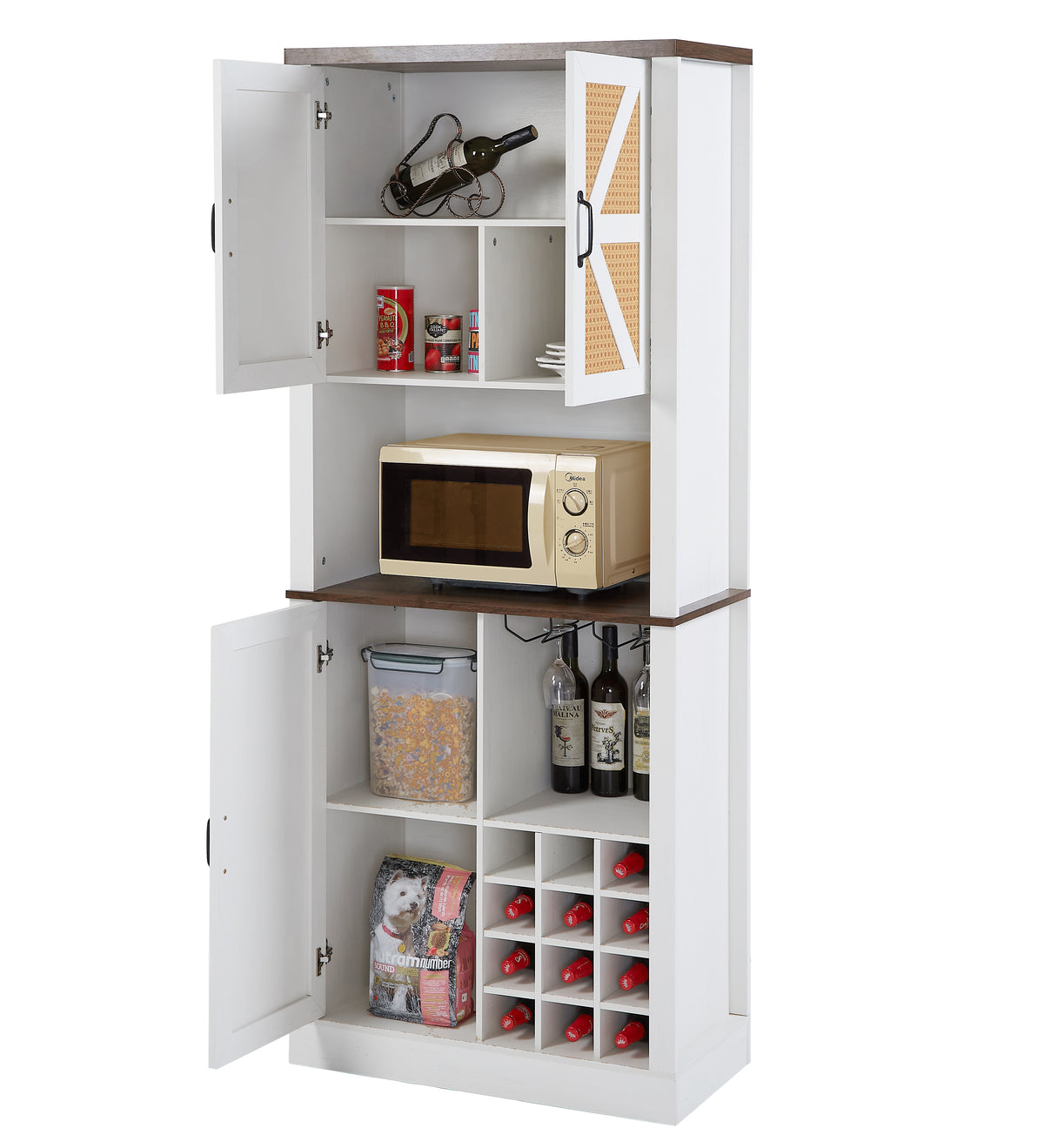 76 Inch Tall Farmhouse Kitchen Faux Rattan Wine Cabinet