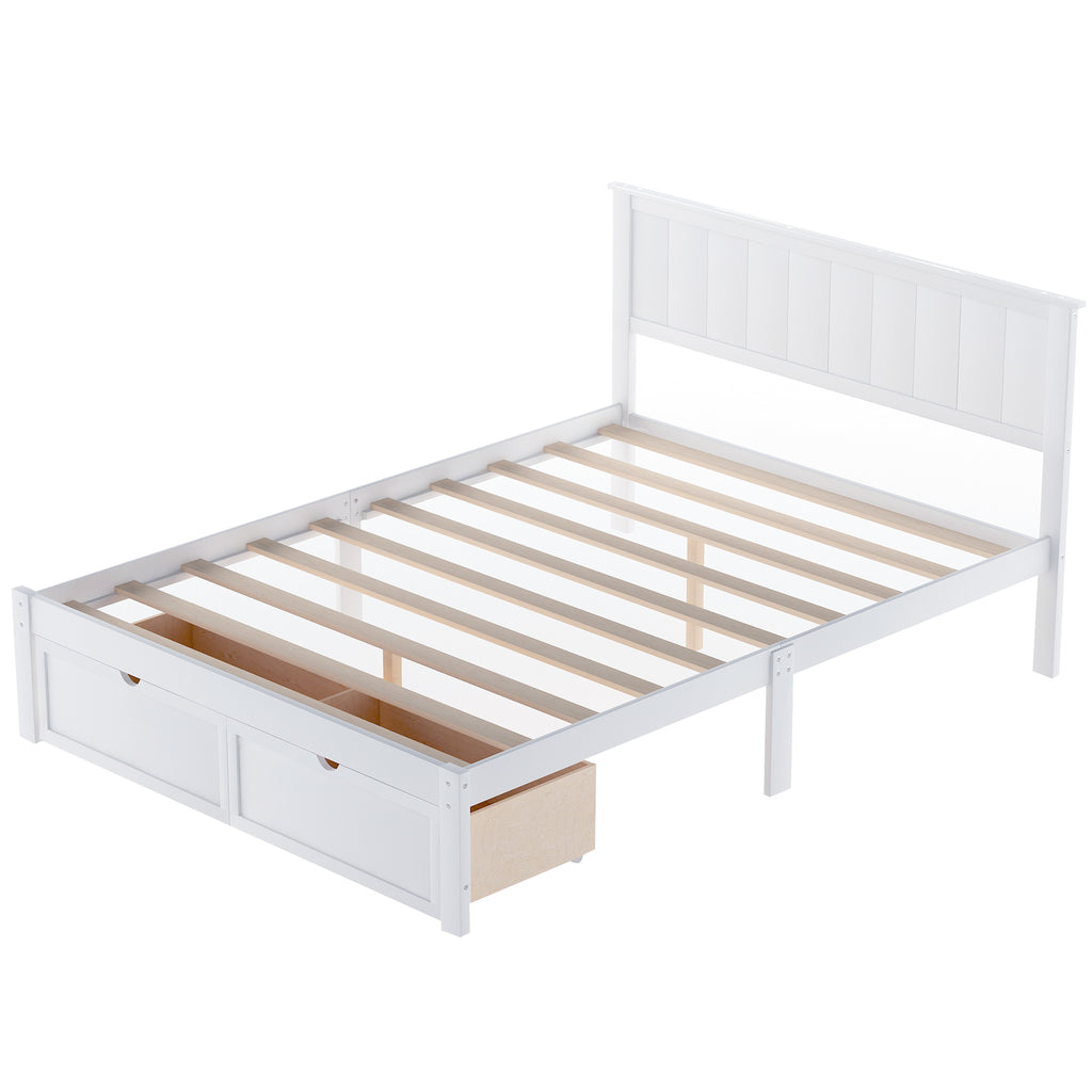 Full Size Platform Bed w/ Under-bed Drawers (White)