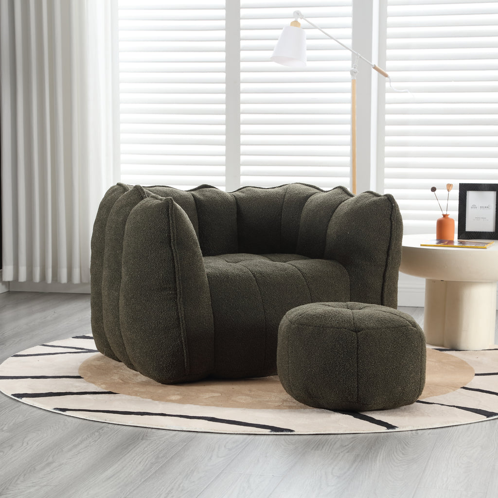 Plush Foam Lounger w/ Ottoman (Olive Green)