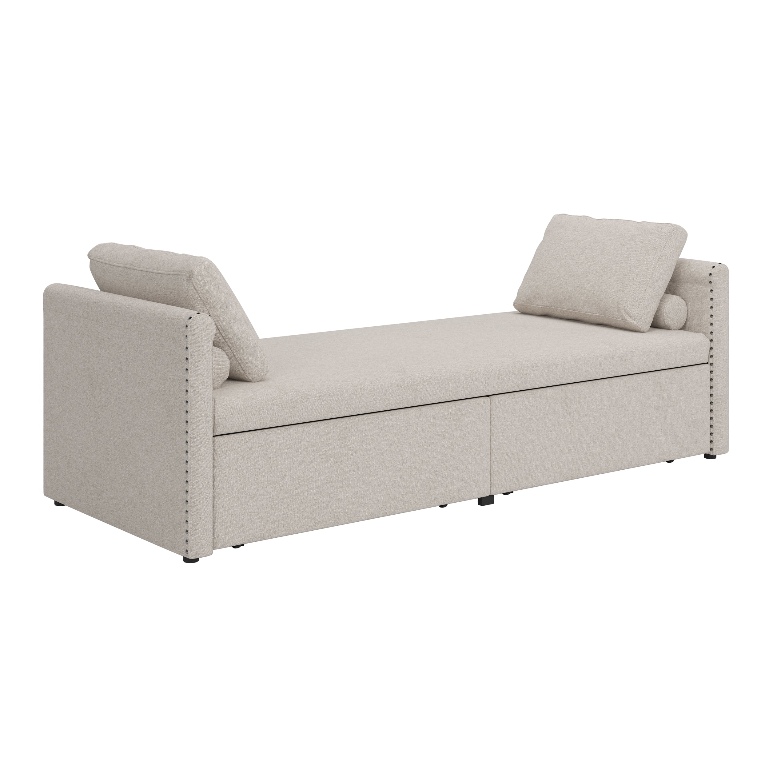 Modern Lounge Chair Sofa Bed w/ 2 Drawers - without mattress (Beige)