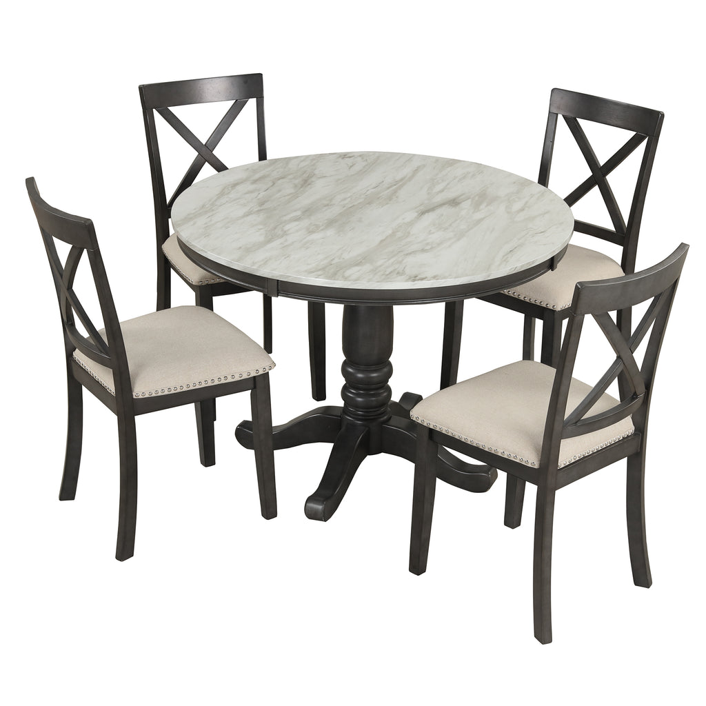 Orisfur 5 Piece Solid Wood Dining Table (Gray)
