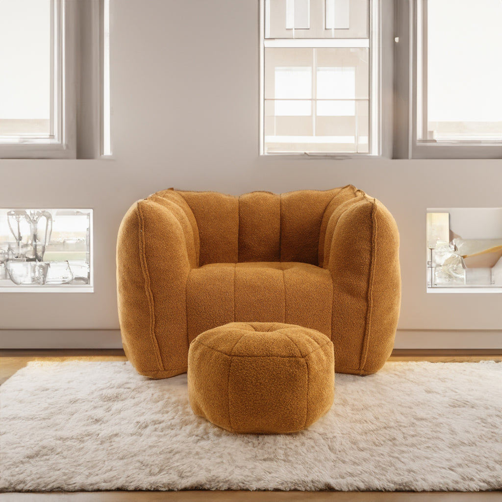 Plush Foam Lounger w/ Ottoman (Khaki)