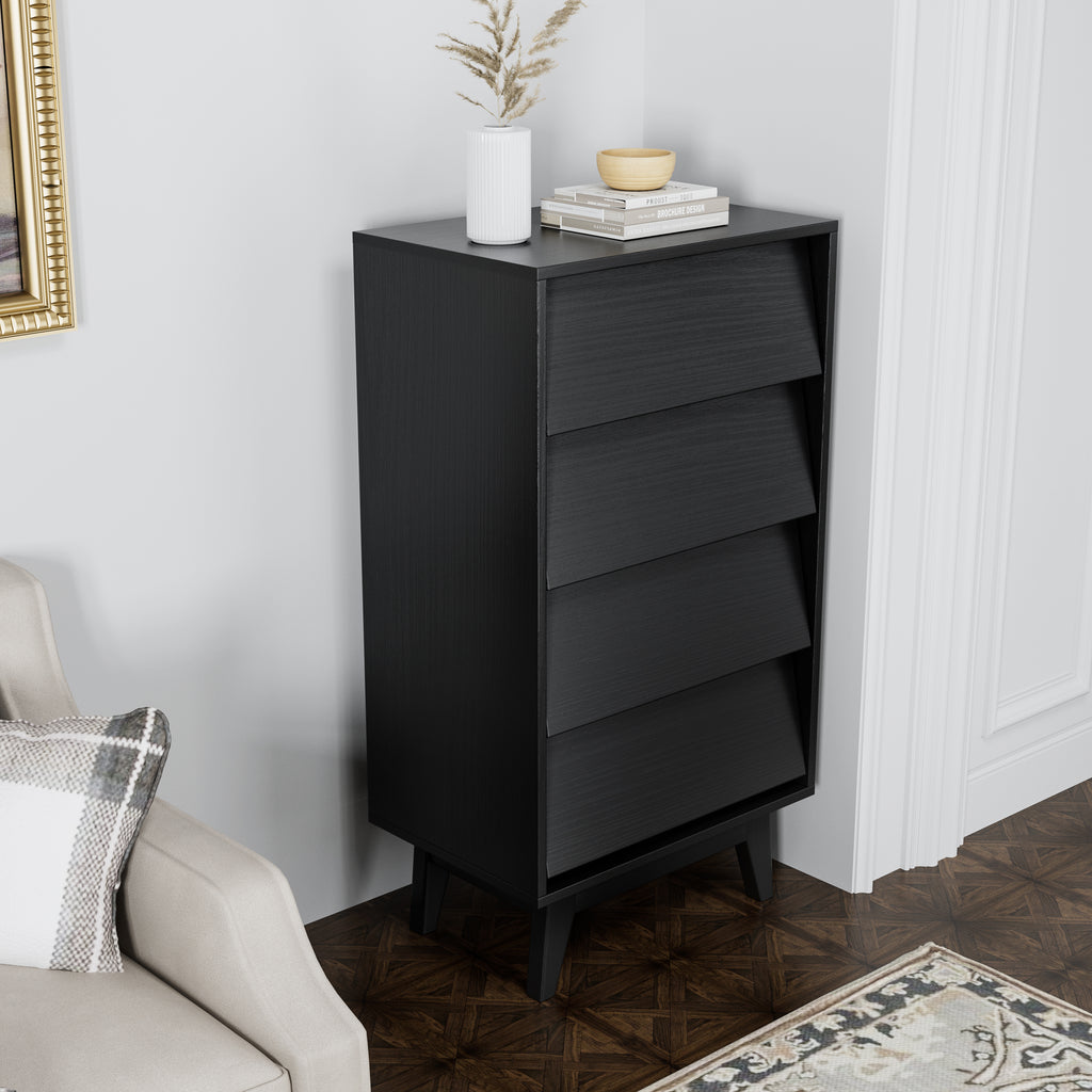 4 Drawer Vintage Bevel Dresser (Black)