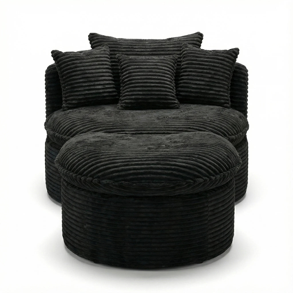 Chic Corduroy Lounger w/ Ottoman