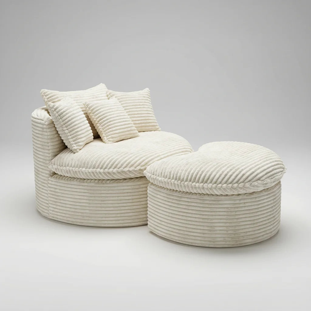 Chic Corduroy Lounger w/ Ottoman