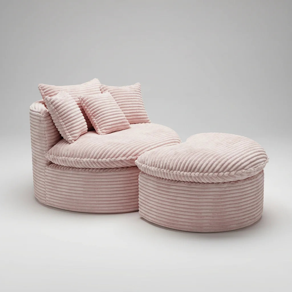 Chic Corduroy Lounger w/ Ottoman