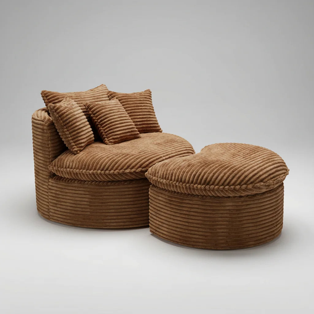 Chic Corduroy Lounger w/ Ottoman