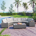 Acacia Wood Half-Moon Outdoor Sofa Set w/ Coffee Table - 6 Seat