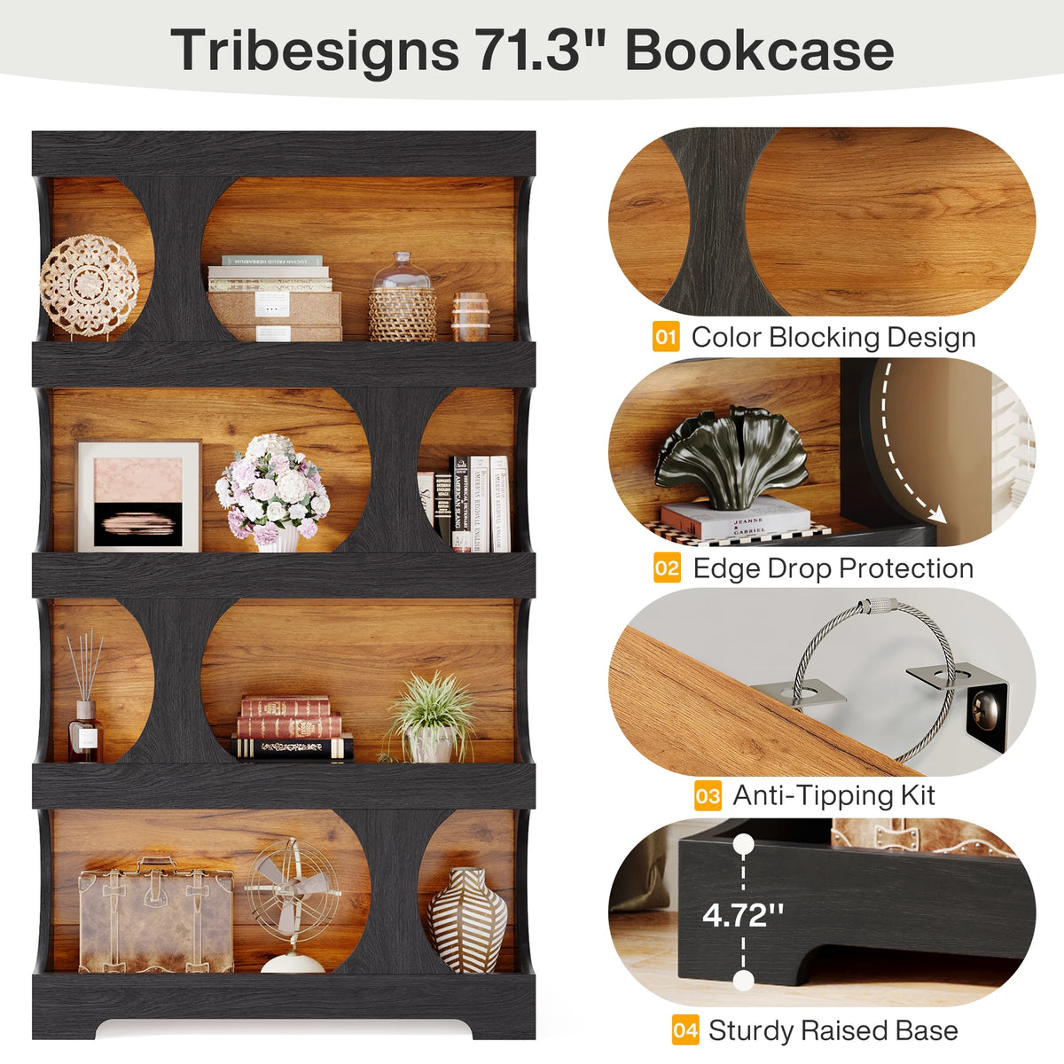 Tribesigns 4-Tier S-Shaped Bookshelf