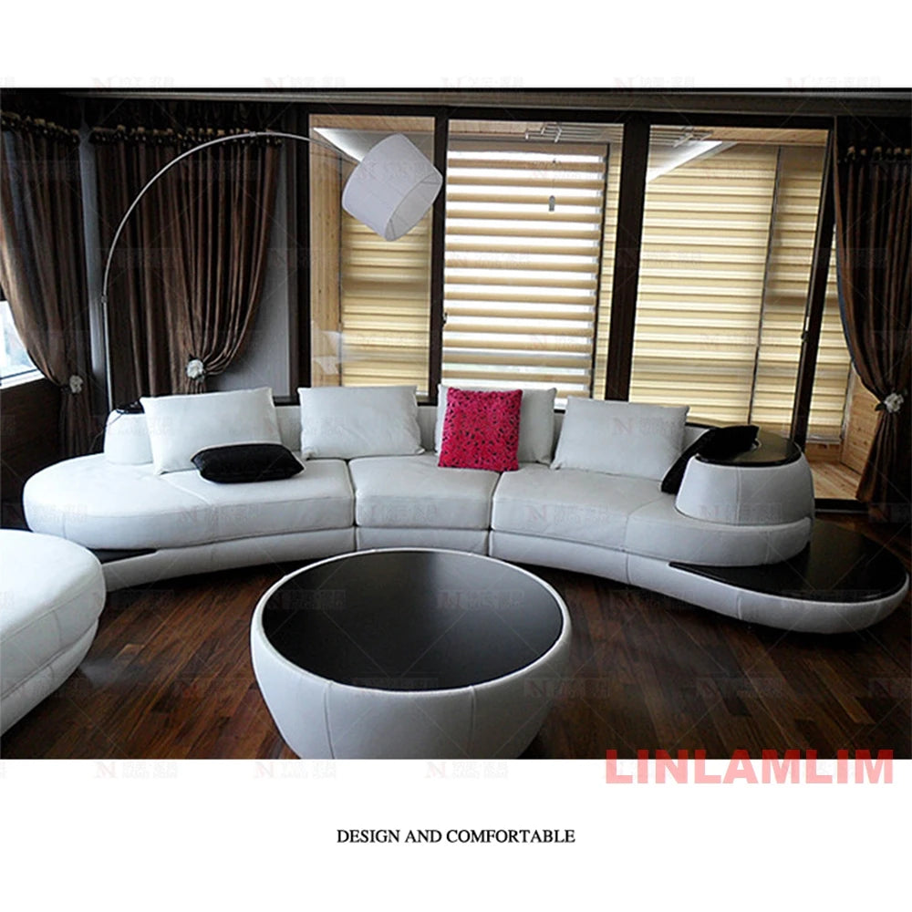 Chic Curved Genuine Leather Sectional