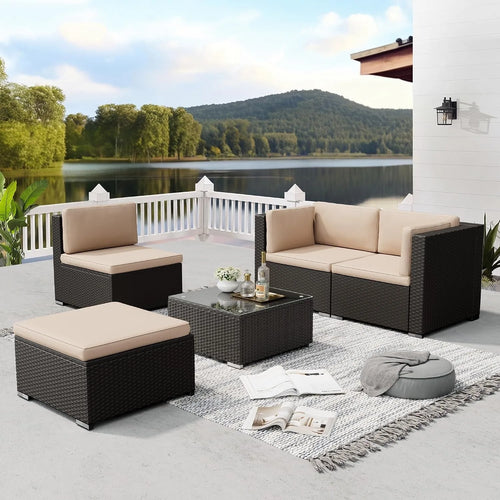 5 Piece Rattan Wicker Patio Sectional