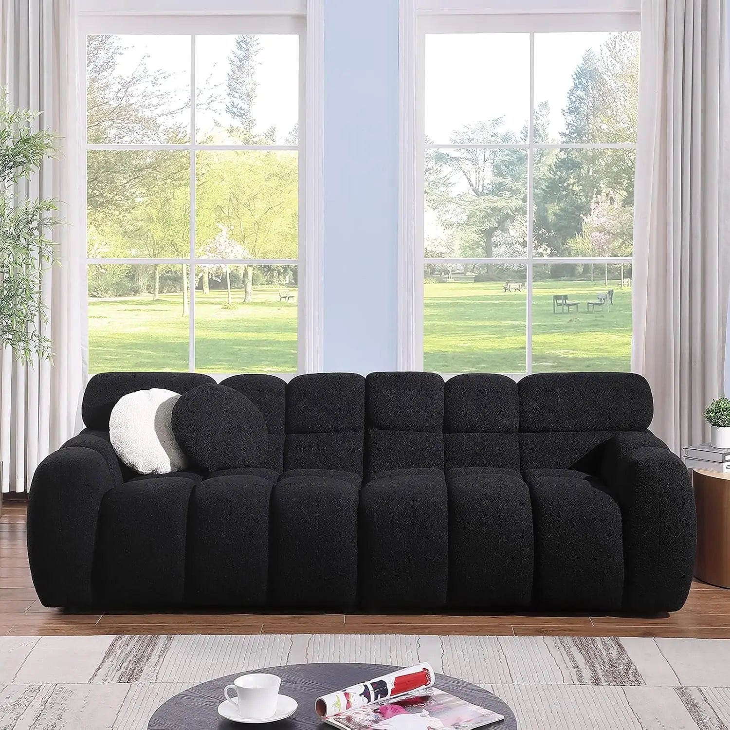 Bouclé Sofa & Cloud Pillow Ensemble
