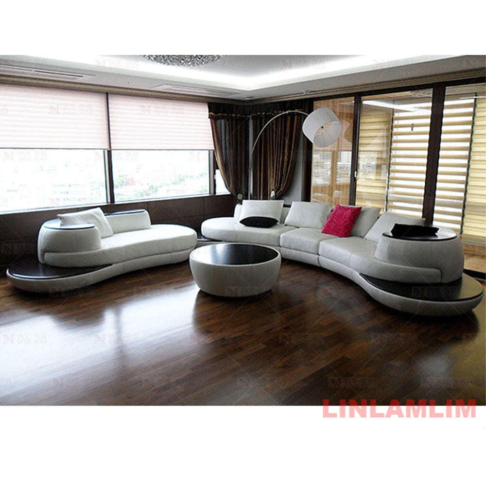 Chic Curved Genuine Leather Sectional