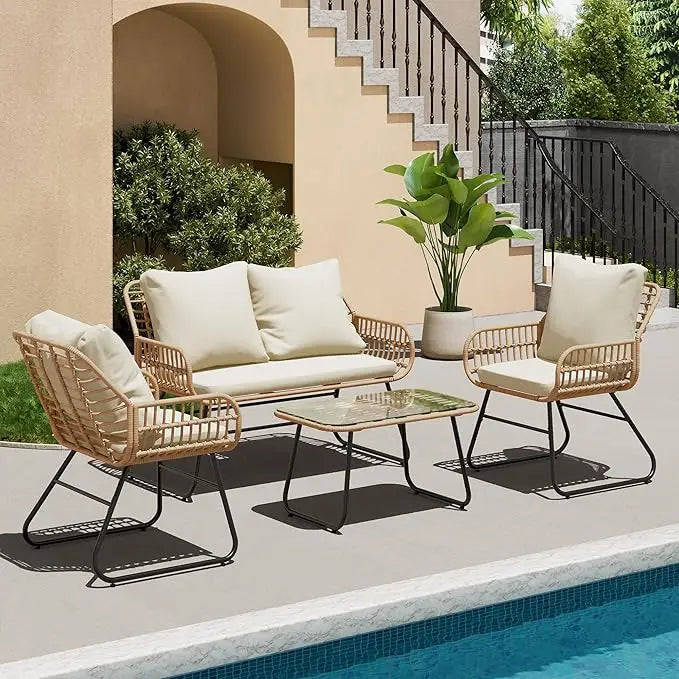 All-Weather Rattan Bistro Set with Loveseat