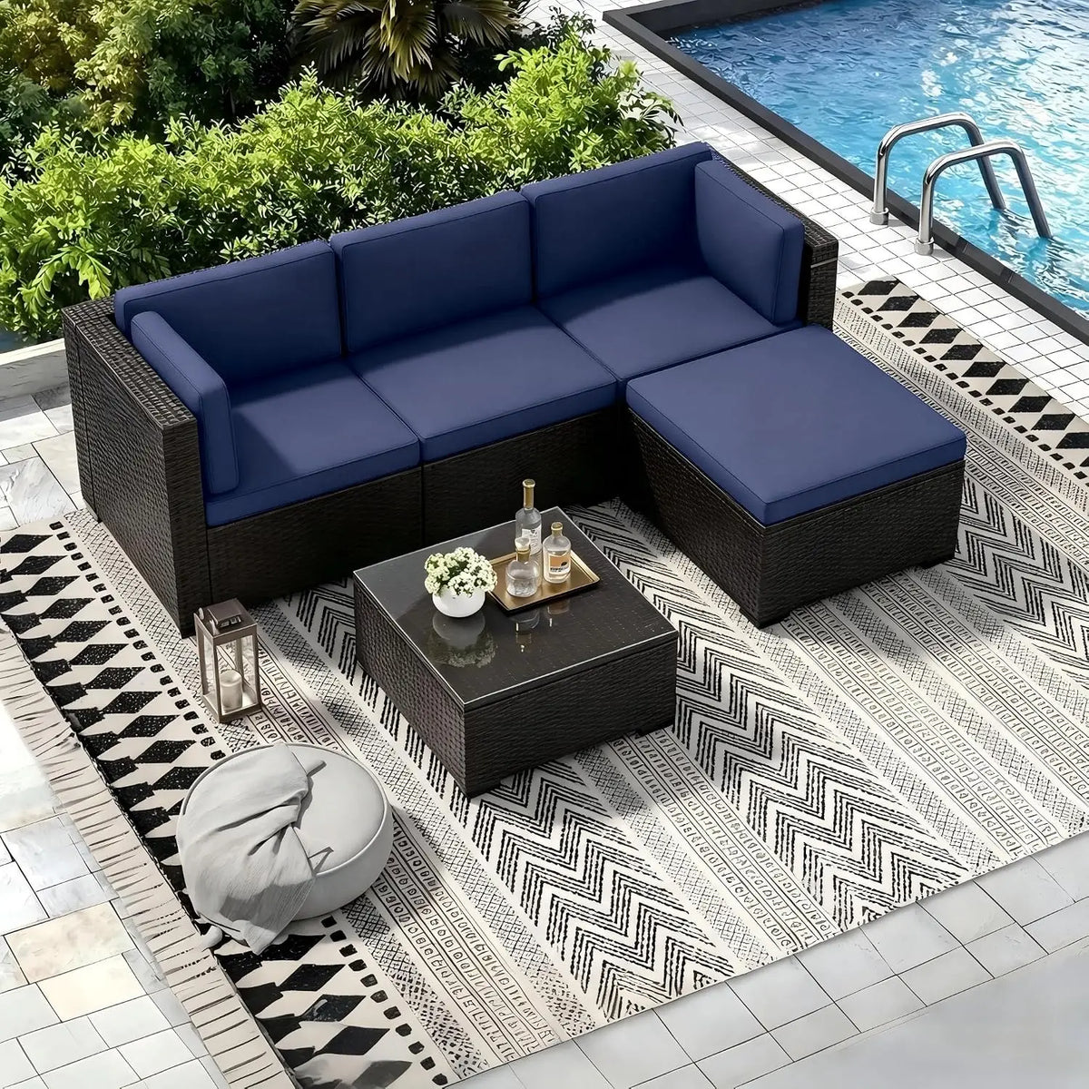 5 Piece Rattan Wicker Patio Sectional