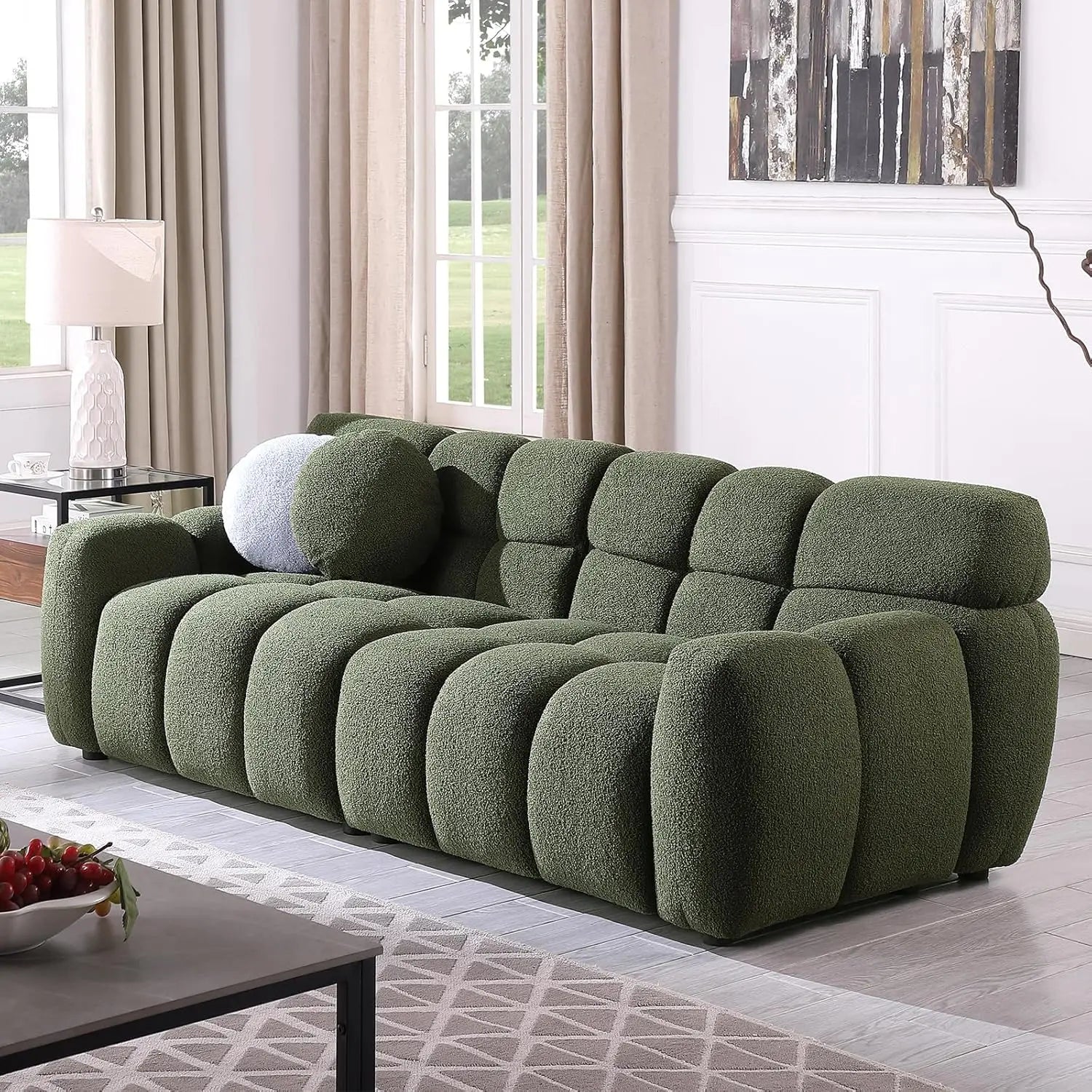 Bouclé Sofa & Cloud Pillow Ensemble