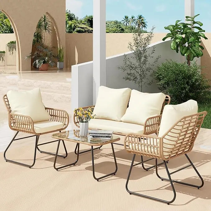 All-Weather Rattan Bistro Set with Loveseat